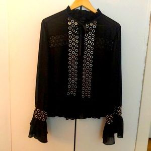 Sheer black long sleeve shirt with silver rivets